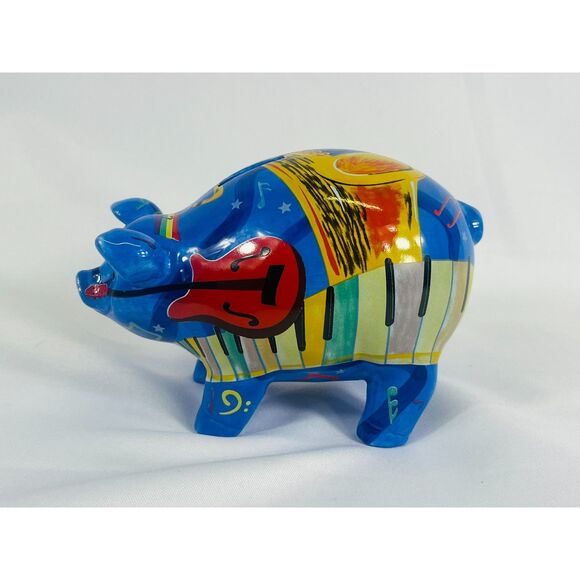Hand Painted Music Themed Ceramic Piggy Bank NO CORK - Picture 1 of 7